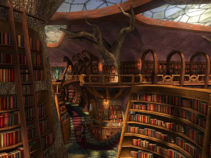 Tree Library, Ancient Library, Anime Places, Dream Library, Library Aesthetic, Between Two Worlds, Fantasy Places, Fantasy Setting, Home Library