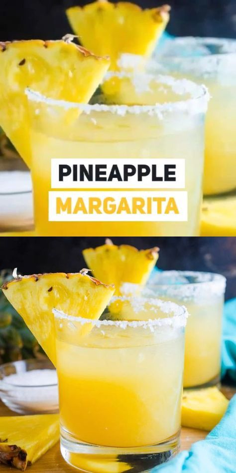 pineapple margarita is garnished with powdered sugar and served in small glasses