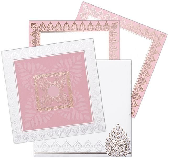 pink and white cards with gold foil work