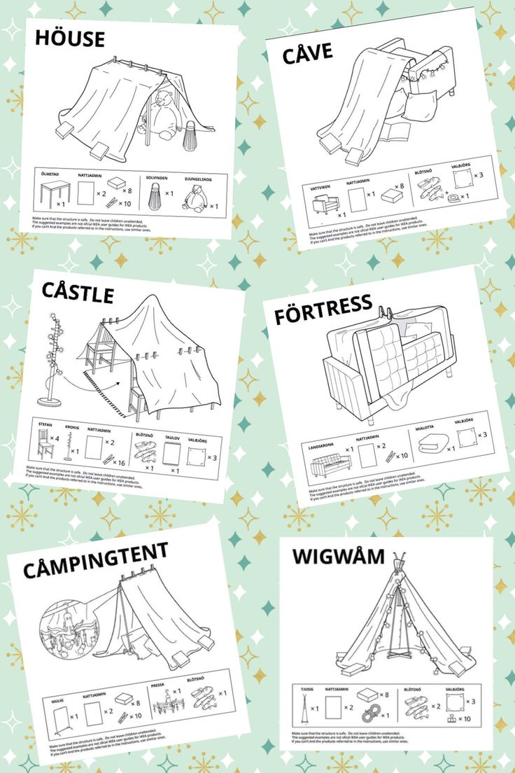 four different types of tents with instructions for each tent and how to set them up