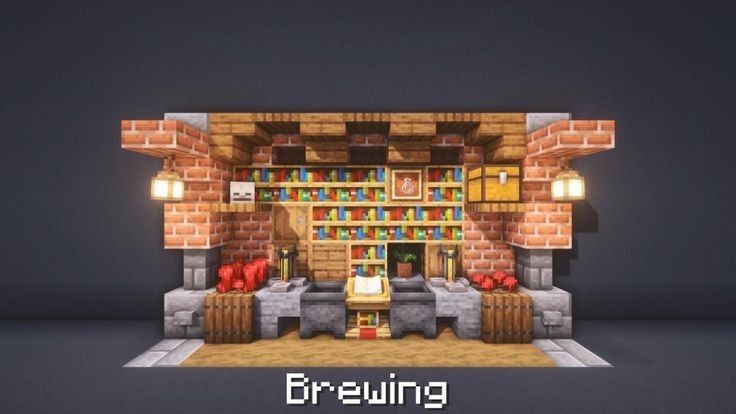 an image of a living room in the minecraft style with furniture and bookshelves