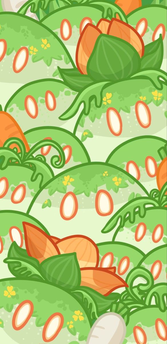 an orange and green pattern with lots of leaves