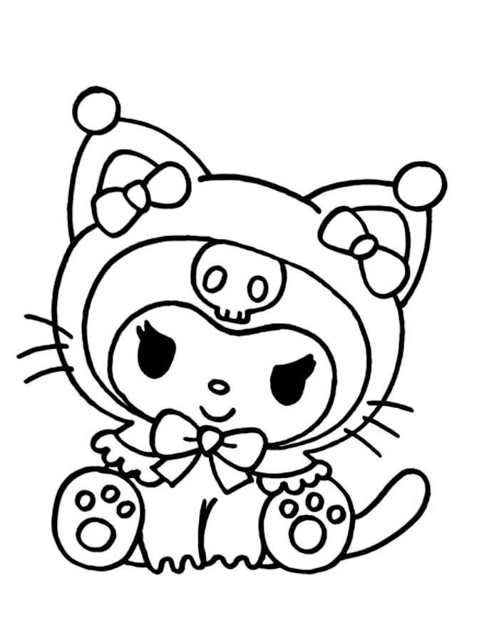 hello kitty coloring page with an image of a cat wearing a hat and holding a bow