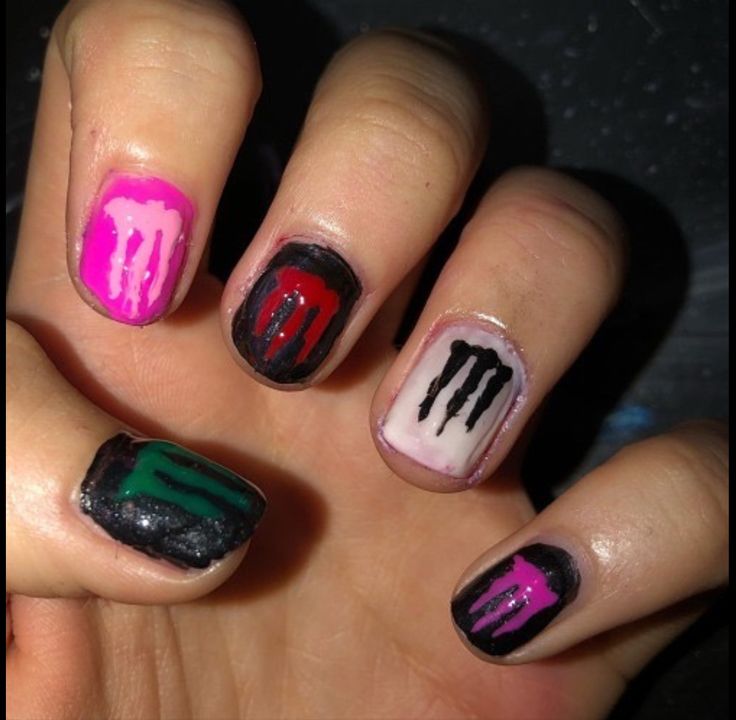 Monster Energy Nails, Energy Nails, Minecraft Nails, Mc Nails, Monster Nails, Vampire Nails, Punk Nails, Goth Nails, Nails For Kids