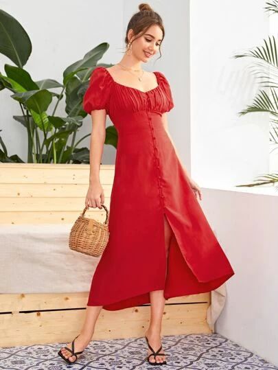 New Arrivals at SHEIN | Shop Women’s Dresses, Tops & Shoes ; Accessories | SHEIN Front Button Dress, Milkmaid Dress, Red Dress Style, Womens Floral Dress, Button Front Dress, Midi Dress Summer, Button Dress, Dress Summer, Dress Red