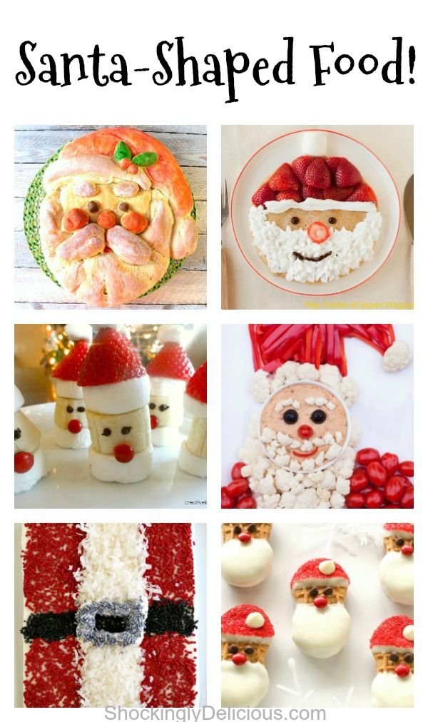 santa - shaped food is shown in this collage with the words, santa - shaped foods