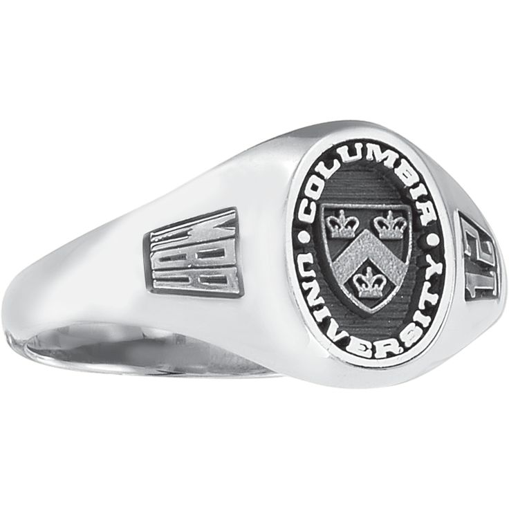 Columbia University Women's Laurel Ring Classic Silver Engraved Logo Ring, Classic Formal Rings With Engraved Logo, Classic Engraved Logo Ring, Classic Engraved Ring With Logo, Classic Engraved Ring With Logo For Anniversary, Classic Formal Jewelry With Engraved Logo, Columbia Graduation, University Rings, Graduation Rings