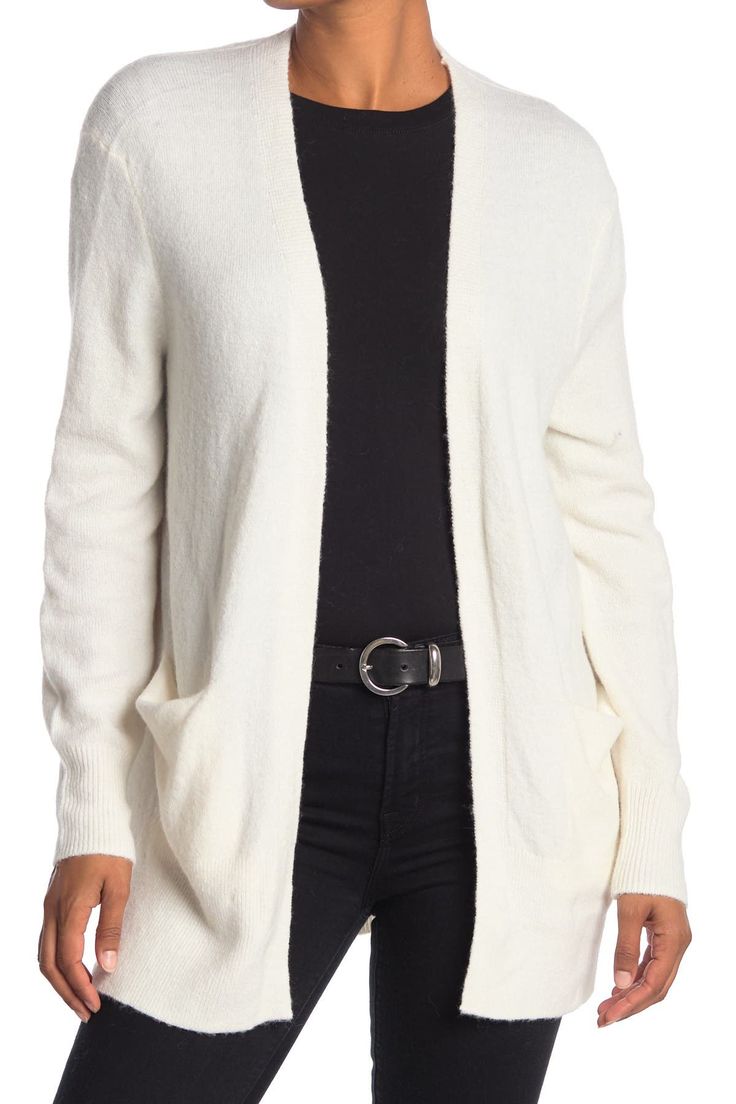 Classic and comfortable, this cozy cardigan has a relaxed fit with ribbed detailing and is sure to become your go-to style this season. 56% polyamide, 30% merino wool, 10% alpaca, 4% elastane Hand wash, dry flat Imported Ivory Cardigan Outfit, Ivory Cardigan, Best Casual Outfits, Pocket Cardigan, Red Cardigan, Cozy Cardigan, Cardigan Outfits, Boring Clothes, Cozy Knit