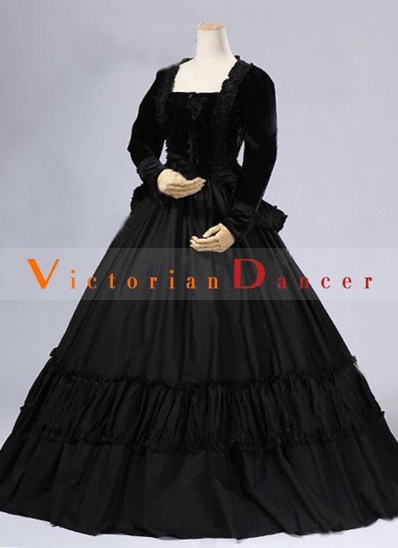 Black Velvet Civil War Gothic Victorian Dress For Women   Condition: Brand New  Color: amp;nbsp; As Picture  Material: Cotton And Velvet  Silhouette: Ball Gown  Sleeve Length: Long Sleeve  Dresses Length:Floor-Length  Neckline: Square Collar  Decoration: Ruffles  Style: Vintage  Includes: Dress    amp;nbsp; Velvet Ball Gown, Gothic Victorian Dresses, Victorian Ball, Halloween Party Dress, Party Dress For Women, Victorian Dresses, Ball Gown Dress, Theatre Costumes, Ruffles Fashion