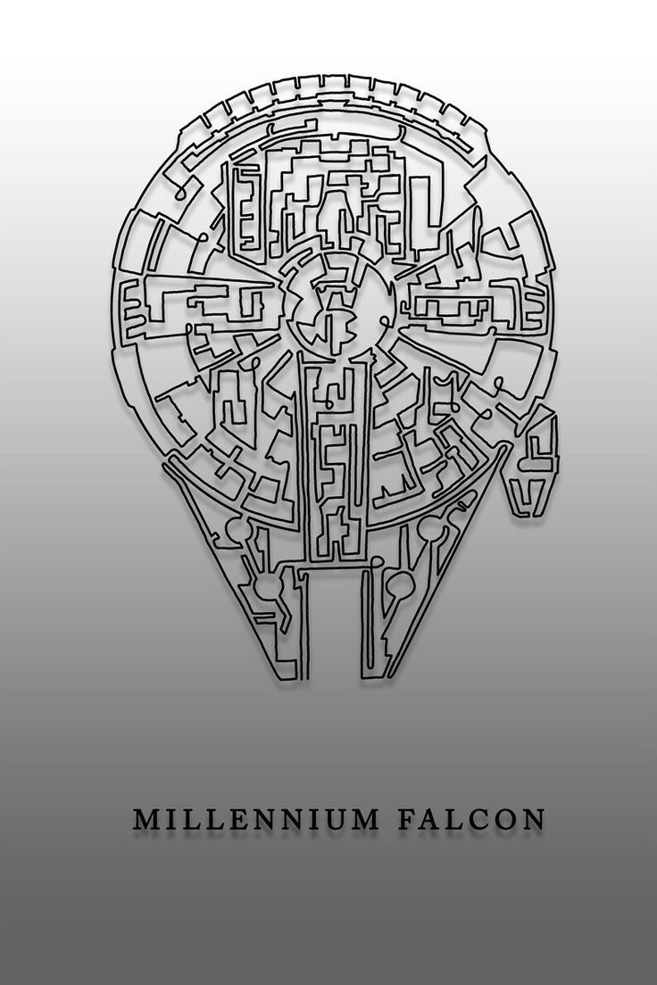 a star wars poster with the millennium falcon logo in black on a gray background,