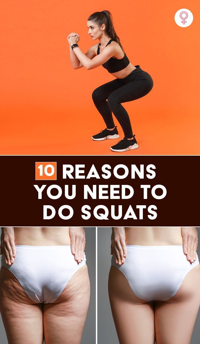 a woman in white panties squatting on an orange background with the words 10 reasons you need to do squats