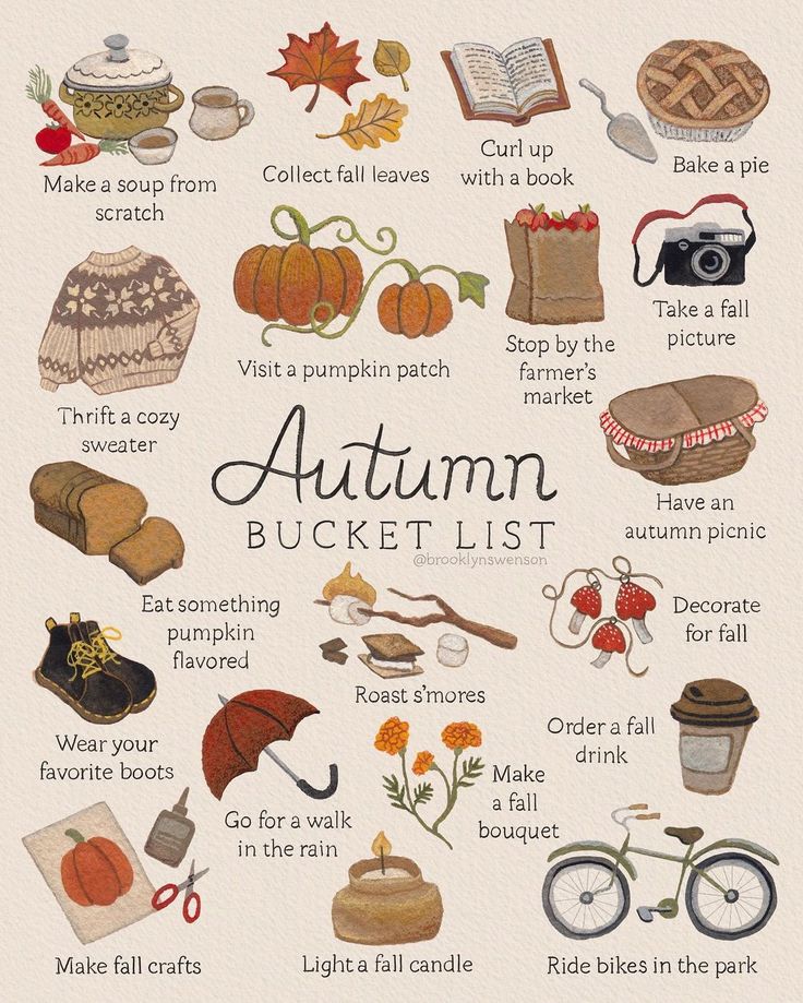 an autumn bucket list with pictures and words