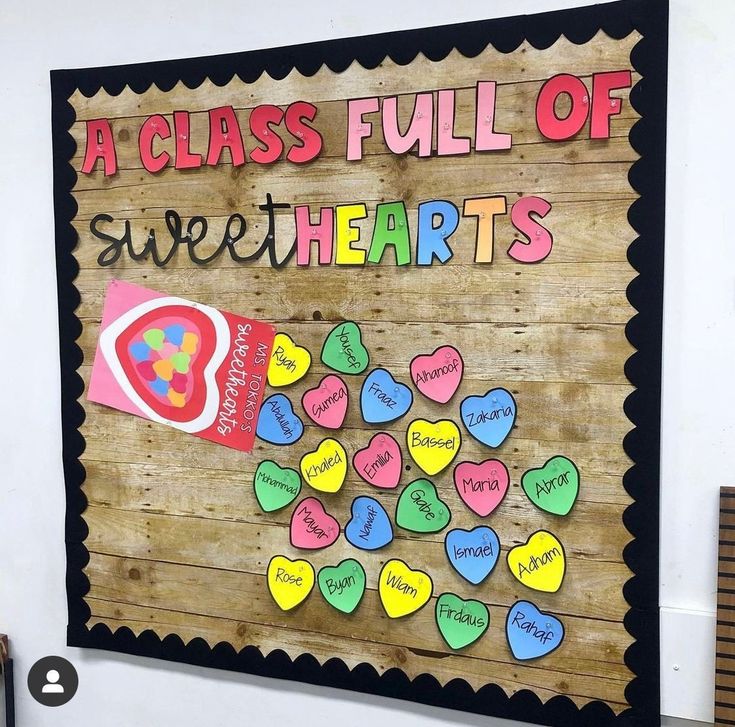 a bulletin board with hearts on it and words written in different languages that read,'a class full of sweet hearts '