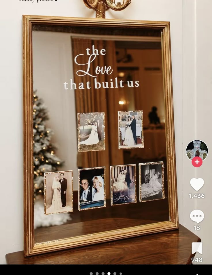 a mirror that has pictures on it with the words love that build us in front of it