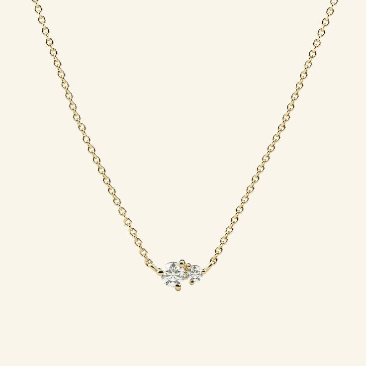 "✦ Two-Diamond Necklace ✦  Specifications ------------------------------------------ Solitaire Two-Diamond Necklace / 14k Solid Gold Real Diamond Necklace / Attached on Chain Solitaire Diamond Necklace / Bridal Necklace  📅 Made to order, 3-5 business days 🛫 Free Fast Shipping * Metal:  14k Yellow Gold / 14k White Gold / 14k Rose Gold * Chain width:  1.00mm * Chain length: 16-18\", 18-20\" * Outer diameter:  3.75mm X 6.00mm pendant * Genuine Real Diamonds:  1 X 3.00mm (0.10ct), 1 X 2.00mm (0.03ct) * Shape:  Round * Setting:  Prong set * Color:  D-F * Clarity:  SI1+ * Dimensions: 1.10mm  * Carat weight:  0.13ct * Closure:  Spring clasp closure ✧ MATERIALS - Ethically Sourced Diamonds Diamonds are one of the hardest natural materials on the planet. Our high-quality diamonds (SI 1-2 clarity) Gold Marquise Cut Diamond Necklace, Gold Diamond Necklace With Marquise Cut, Gold Marquise Diamond Necklace, Gold Marquise Diamond Necklace With Accents, Fine Jewelry Yellow Gold Marquise Cut Necklace, Classic Marquise Yellow Gold Necklace, Gold Marquise Diamond Necklace For Formal Events, Yellow Gold Marquise Cut Diamond Necklaces, Classic Marquise Necklace For Wedding