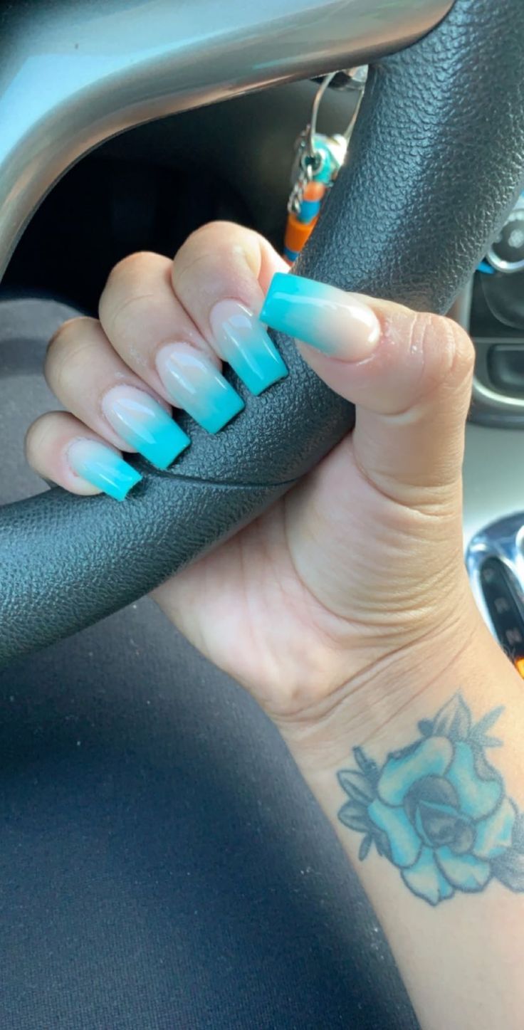 Aqua Ombre Nails, Blue And Green Ombre Nails, Teal Ombre Nails, Blue Nails Ombre, Ombre Blue Nails, Blue Ombré Nails, Ombré Acrylic Nails, Ombré Acrylic, Blue Ombre Nails