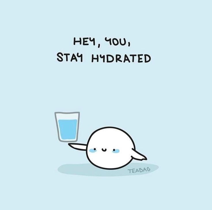 a cartoon character holding a glass with water in it's hand and the caption hey, you stay hydrated