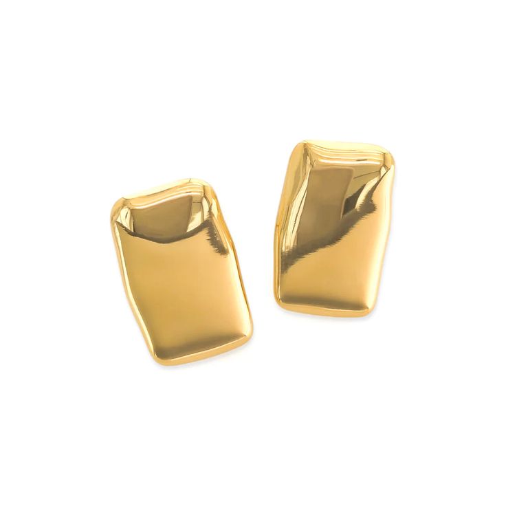 Water resistant 18K Gold/Rhodium Triple Gold Plated Stainless Steel .77" x 1.20" Post Modern Metal Clip-on Jewelry, Elegant Rectangular Clip-on Earrings For Formal Events, Gold Metal Clip-on Earrings With Polished Finish, Modern Gold Plated Drop Clip-on Earrings, Gold-tone Metal Clip-on Earrings Tarnish Resistant, Gold-tone Tarnish Resistant Clip-on Earrings, Tarnish Resistant Gold-tone Clip-on Earrings, Gold-tone Tarnish-resistant Clip-on Earrings, Rectangular Polished Earrings For Gift