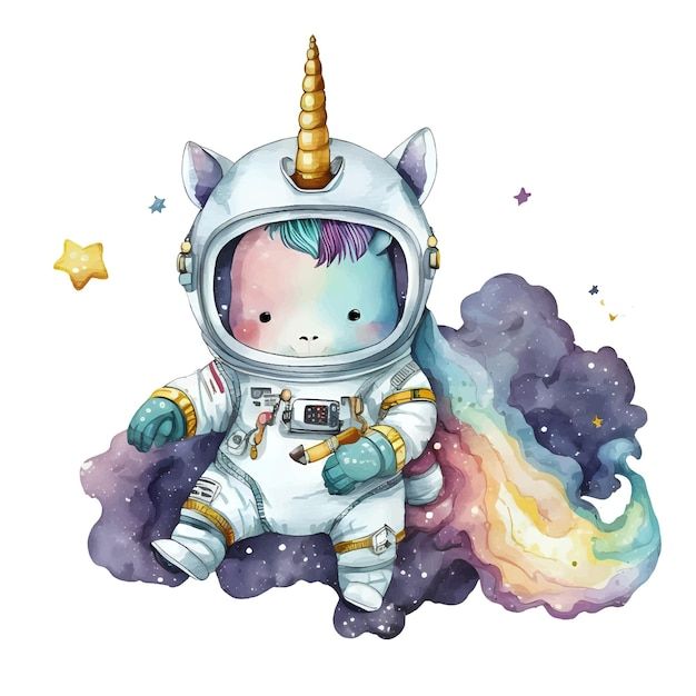 a watercolor painting of an astronaut unicorn