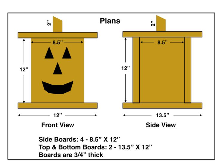 plans for the front and back of a wooden table with a jack - o'- lantern face on it