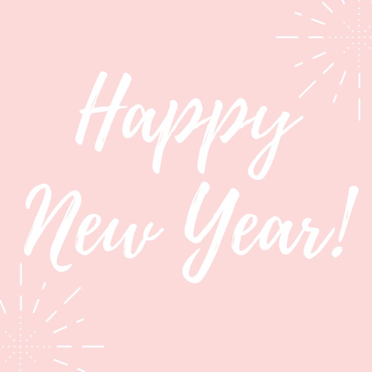 the words happy new year written in white on a pink background