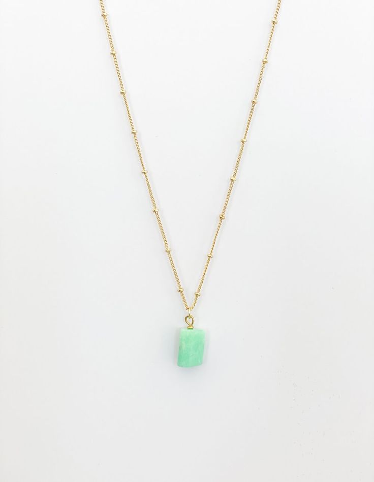 This Chrysoprase Necklace is the perfect gift for that special someone in your life. The beautiful green stone is said to promote positive energy and bring good luck, making it the perfect accessory for any occasion. Don't miss out on this must-have piece! Gorgeous, genuine Chrysoprase pendant necklace. The Chrysoprase pendant has the most stunning vivid shades of deep aqua green which creates a nice contrast to the rich brown color of the matrix, all sides have beautiful colors.

Spiritual prot Spiritual Rectangular Jade Jewelry, Holistic Jade Jewelry For Meditation, Spiritual Aventurine Jewelry For Gifts, Amazonite Pendant With Gemstone Beads, Amazonite Gemstone Bead Pendant Jewelry, Jade Jewelry With Natural Stones For Meditation, Amazonite Gemstone Beads Jewelry For Gift, Minimalist Jade Gemstone Jewelry, Aventurine Natural Stones Amulet Jewelry