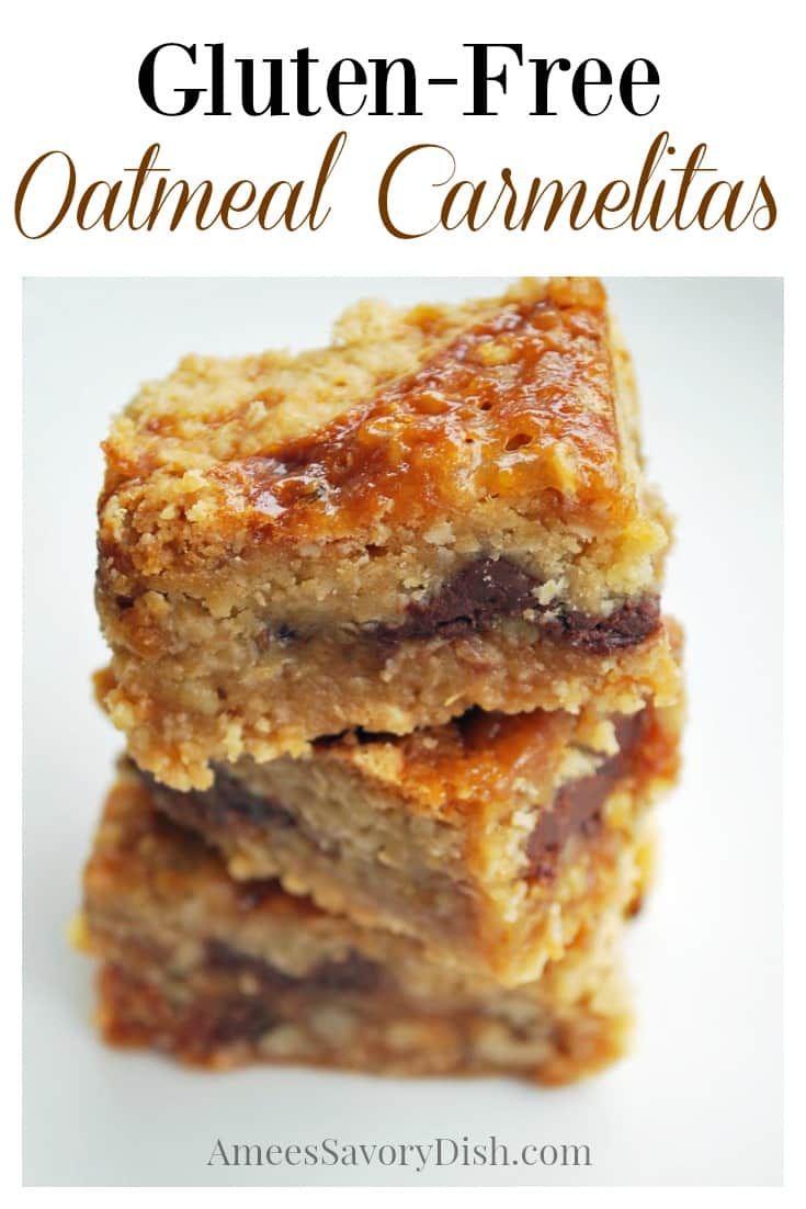 gluten - free oatmeal caramelia bars stacked on top of each other