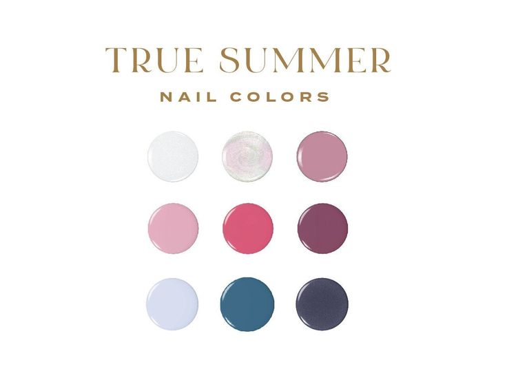 This PDF guide was created as a comprehensive list of all nail colors falling within the True/Cool Summer Color Season in color typing. These colors have been carefully matched and ensure that you will choose a nail color that complements the rest of your look.  - GUIDE INCLUDES: 1. Colors listed by brand. Brands include: CND, DND, Essie, Essie Gel Couture, Essie Expressie, OPI Infinite Shine & Regular, OPI Nature Strong, Olive & June, Pacifica, Nailtopia, Zoya, Sally Hansen Insta Dri and Sally Hansen Miracle Gel  2. Guides include over 200+ carefully selected and color matched shades.  2. Looking for a brand not listed? Send us a message and we will track down the coordinating colors for you!  This item is a digital download. After purchase, you will be able to download right away. No pal Best Nail Polish For Cool Skin Tones, Summer Palette Nail Colors, Cool Summer Palette Nails, Winter Nail Color Combos, True Summer Eyeshadow Palette, Nail Colour Palette, True Summer Color Palette Nail Polish, True Summer Nails, Cool Summer Nail Colors