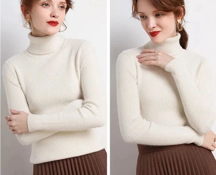 Turtleneck Basic Sweater – BEYOND Cozy Fitted Soft Knit Turtleneck, Elegant Ribbed Winter Sweater, Winter White High Neck Sweater For Winter, High Neck Winter White Sweater, Beige Fitted Turtleneck Sweater, Fitted Beige Turtleneck Sweater, Winter White Turtleneck Top, Fitted Soft Knit Turtleneck Sweater, Classic Winter Sweater With High Neck