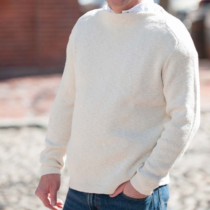 Cream Boatneck Sweater – Nantucket Looms Classic Fitted Crew Neck Sweatshirt, Fitted Classic Crew Neck Sweatshirt, Classic Sweater For Spring Casual Gatherings, Classic Sweater For Casual Spring Gatherings, Classic Knit Sweatshirt, Casual Boat Neck Knit Sweater, Casual Knit Sweater With Boat Neck, Classic Cotton Sweater With Ribbed Neckline, Classic Crew Neck Everyday Sweater