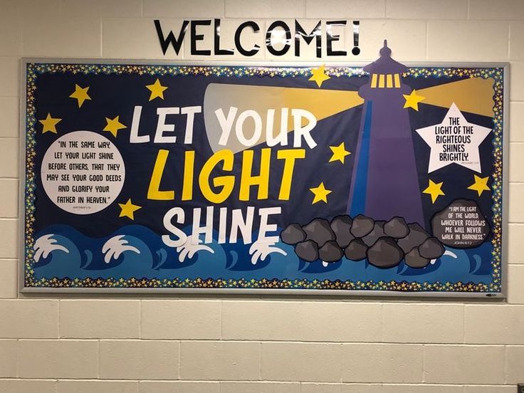 a bulletin board with the words let your light shine