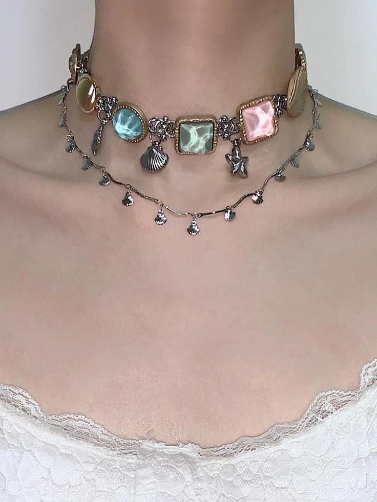 Colorful Gemstone Double Layered Choker | Jewelry | Three Fleas Y2k Choker, Thigh Chain, Choker Jewelry, Jewelry Lookbook, Jewelry Choker, Girly Jewelry, Jewelry Inspo, Jewelry Gold, Y2k Style