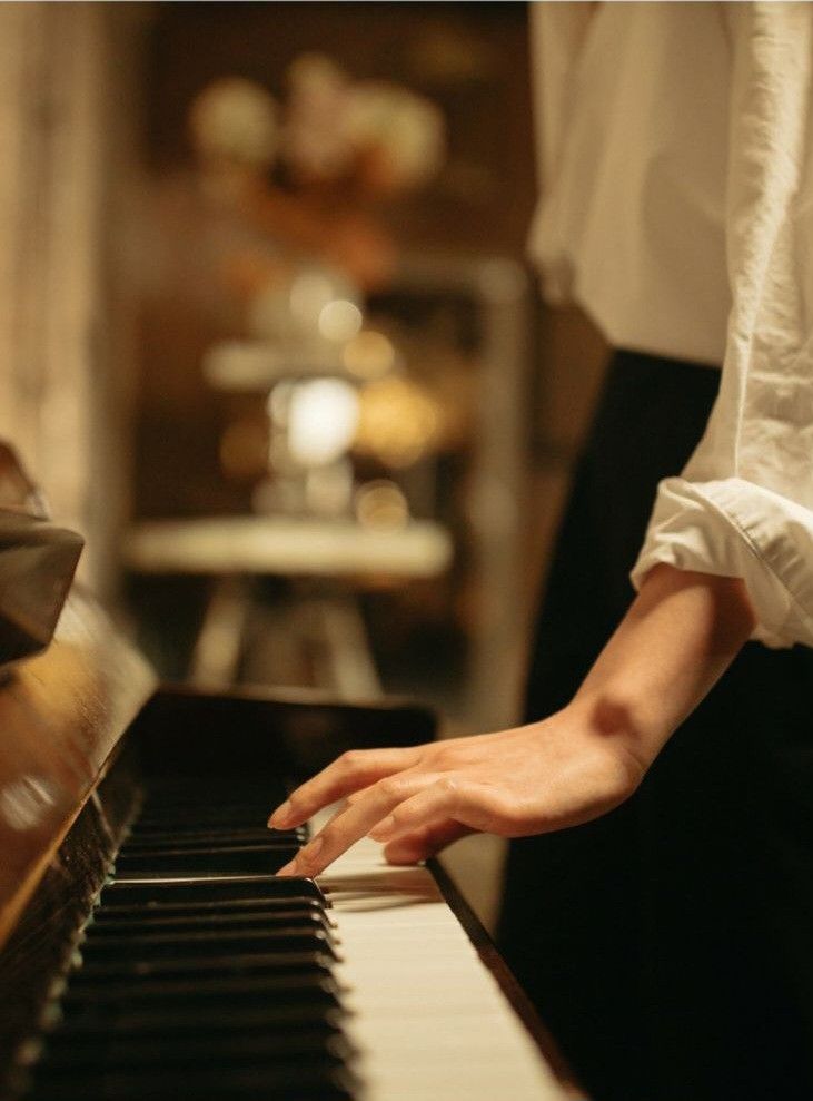 a person is playing the piano with their hands