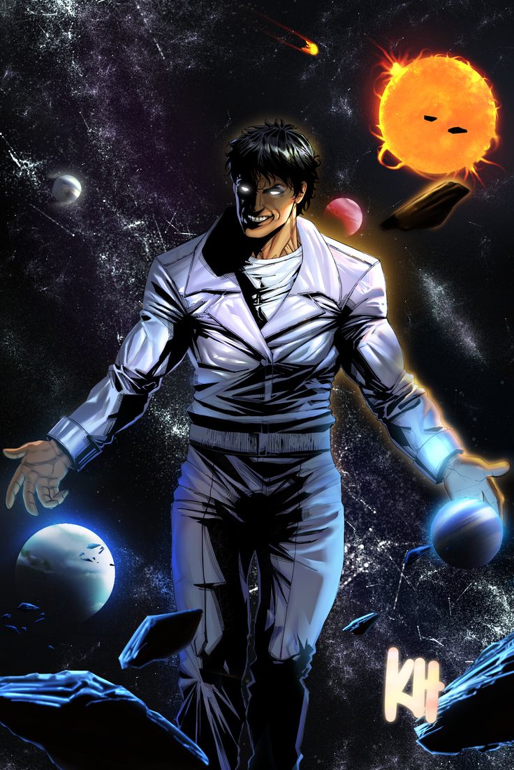 an image of a man in space with planets around him