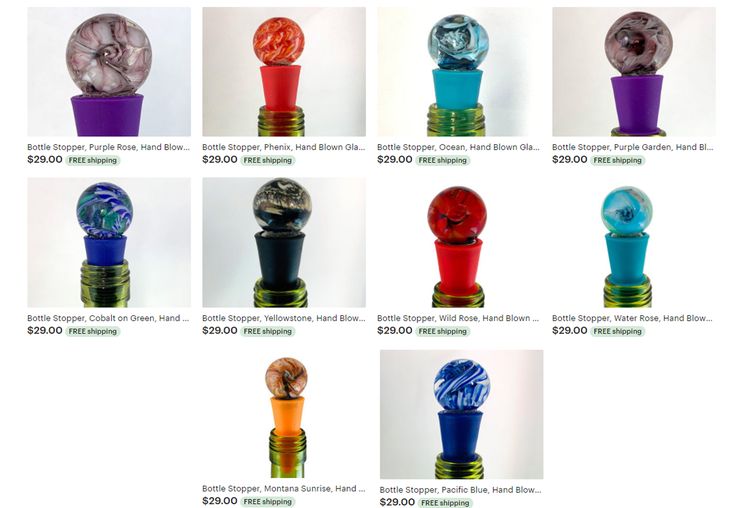 many different colored glass knobs are shown in this image, with prices below them