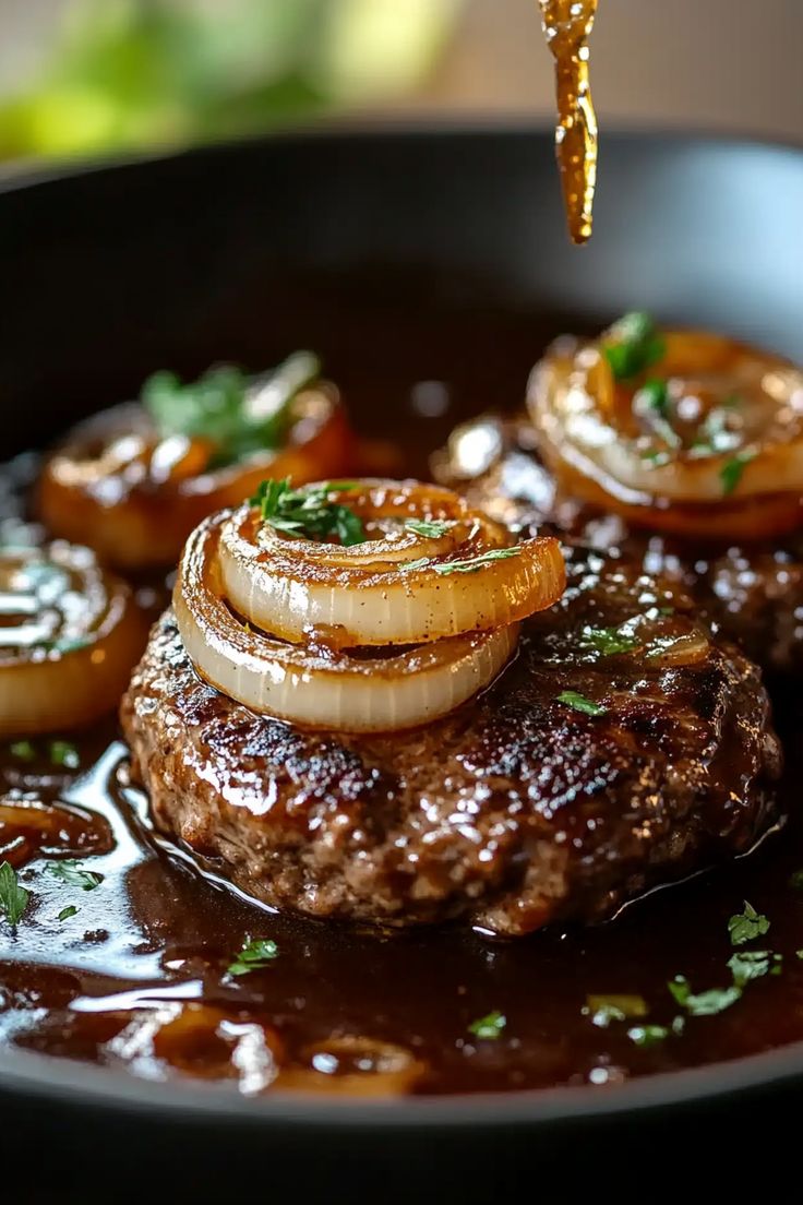 Hamburger Steak with Onions and Gravy Learning To Cook Recipes, Hamburger Steak With Onions, Best Lobster Tail Recipe, Steak With Onions, Beef Patties Recipes, Burger Steak, Hamburger Steak Recipes, Hamburger Steaks, Beef Steak Recipes