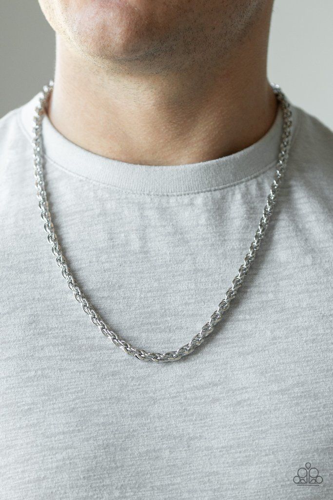 Brushed in a high-sheen shimmer, a silver double rope chain drapes across the chest for a classically upscale style. Features an adjustable clasp closure. Sold as one individual necklace. Aesthetic Hombre, Paparazzi Accessories Jewelry, Silver Rope Chain, Necklace Length Guide, Silver Chain For Men, Mens Silver Necklace, Mens Chain Necklace, Paparazzi Accessories, Men's Necklace