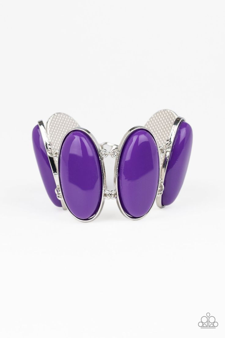 Dotted with oblong purple beaded centers, vibrant silver frames link around the wrist for a powerful pop of color. Features an adjustable clasp closure.

Sold as one individual bracelet. Clean Fashion, Power Pop, Purple Beaded, Purple Bracelet, Clasp Bracelet, Silver Frames, Jewelry Images, Paparazzi Accessories, Bracelet Clasps