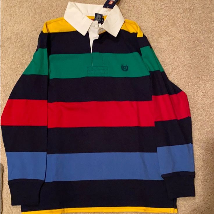 New With Tag. Size Medium 10 To 12 Preppy Blue Tops For School, Multicolor Long Sleeve Shirt For School, Preppy Multicolor Collared Top, Preppy Blue Long Sleeve Tops, Blue Long Sleeve Preppy Tops, Casual Striped Tops For School, Preppy Multicolor Long Sleeve Tops, Multicolor Fall Tops For School, Multicolor Tops For School In Fall