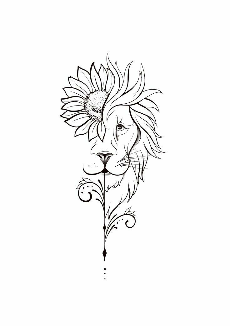 a lion with a sunflower on its head