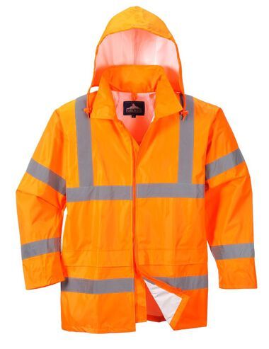 The UH440 by PortWest is an ANSI Type R Class 3 orange high visibility rain jacket. Made with PVC coated 100% polyester 2 oz. yoke, this lightweight, waterproof fabric also features sealed seams. A pack away adjustable hood is featured in back while elasticated storm cuffs are featured at the end of each sleeve. (Back View Image featured in Yellow. Product to be shipped is Orange). Tape Pattern, Reflective Tape, Pvc Coat, Back View, Personal Protective Equipment, Rain Wear, View Image, Mens Big And Tall, Waterproof Fabric