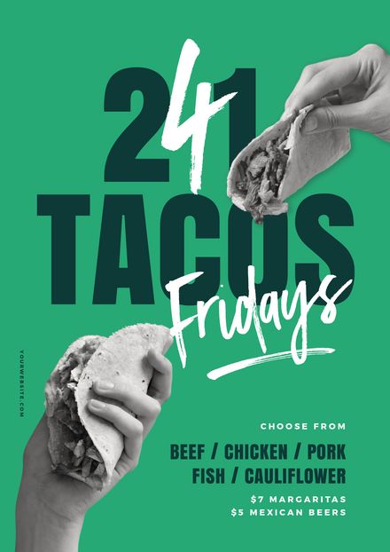 two hands holding food in each other's hand with the words, 21 tacos fridays