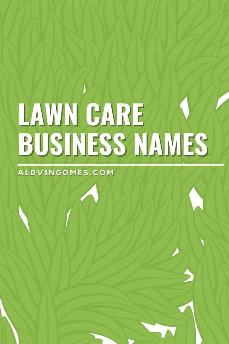 the lawn care business name is shown in white and green leaves on a green background