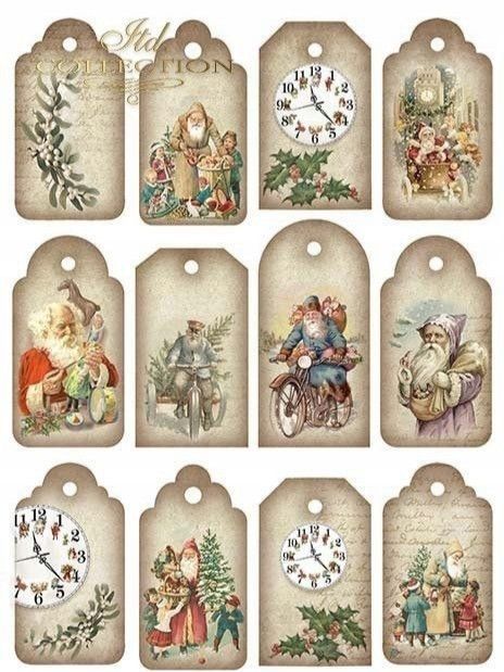 christmas tags with santa claus and other characters