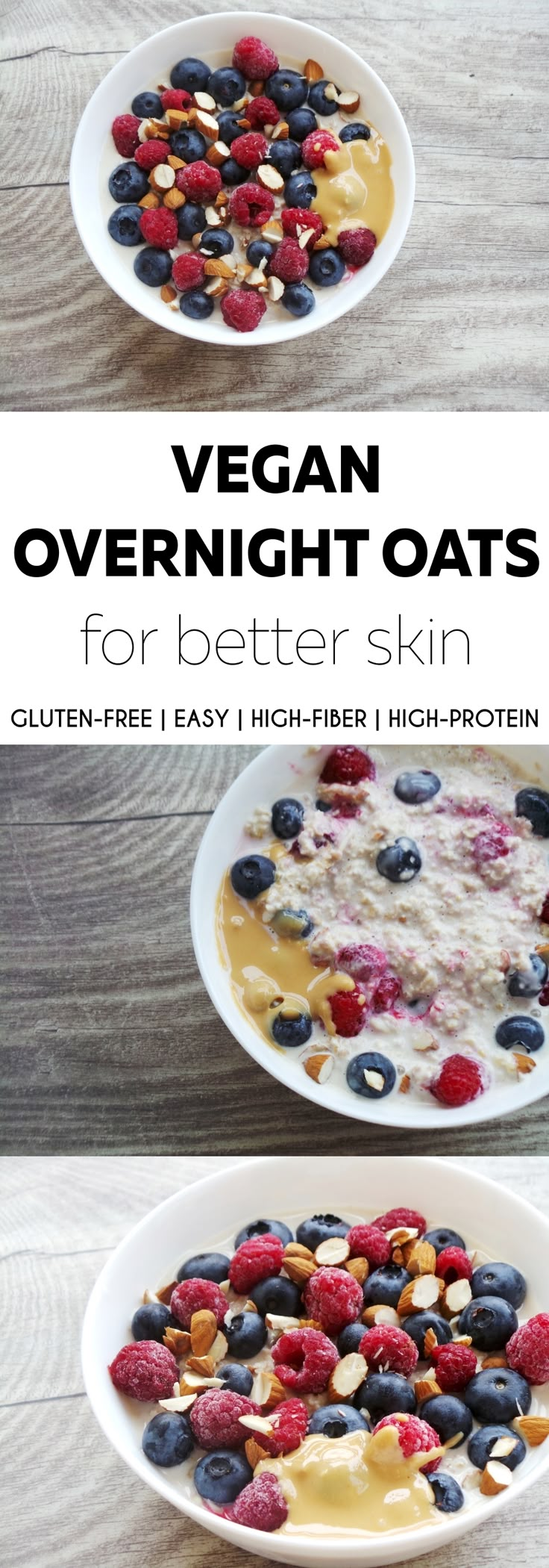 two plates filled with oatmeal and berries next to each other on top of a wooden table