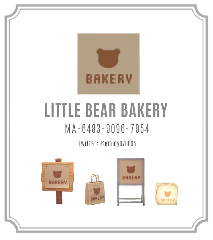 the little bear bakery logo is displayed in front of several different bags and boxes, including one