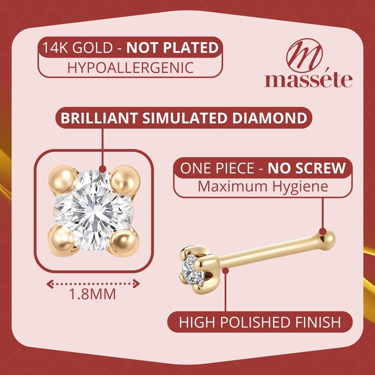 CHIC AND COMFORTABLE NOSE RING STUDS - 14k yellow gold nose stud showcases a brilliant simulated diamond cz, 20g. 20 gauge. crafted for comfort and hygiene, this hypoallergenic threadless body piercing jewelry is essential for the nose piercing enthusiast. embrace its one-piece design, combining style and convenience in your piercing collection QUALITY SOLID 14K GOLD - Skin-Safe and Hypoallergenic: Made from 100% 14 karat gold, this nose ring is nickel-free and non-irritating for sensitive skin. Gold Skin, Gold Belly Ring, Gold Nose Stud, Rainbow Pearl, Conch Earring, Personalized Cufflinks, Body Piercing Jewelry, Nose Stud, Nose Ring Stud