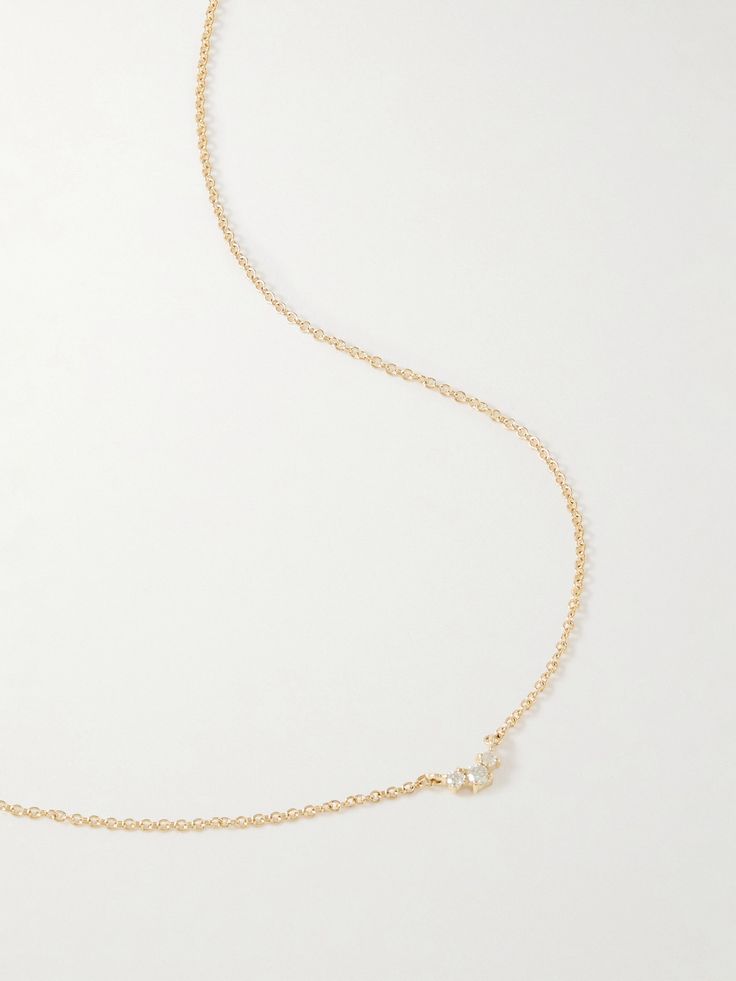 STONE AND STRAND's aptly named 'Dainty Trio' necklace refers to the three shimmering diamonds nestled at the center. It's been handmade in New York City from 14-karat gold and will make a great addition to your daily stack. Three Stone Necklace, Necklace Cheap, Gold Dainty Necklace, Trio Necklace, Stone And Strand, Dainty Gold Necklace, Gold Diamond Necklace, Fine Jewellery Necklace, Dainty Necklace