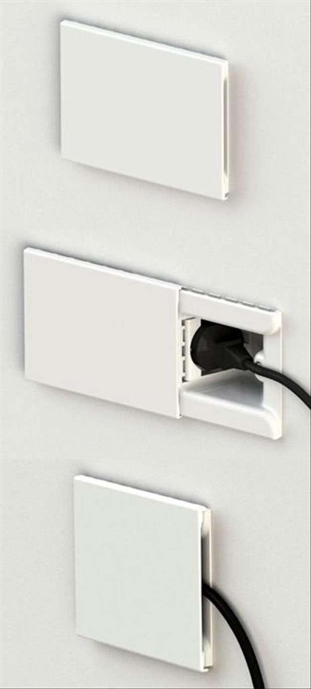 an electrical outlet is plugged into the wall with a black cord attached to it