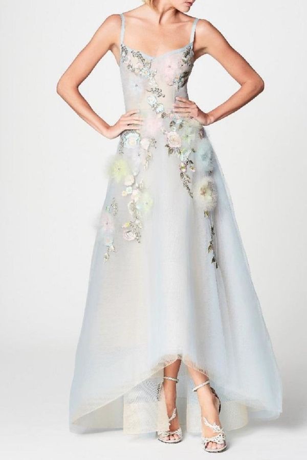 Notte by Marchesa High-Low Dress Summer Ball Dresses, Tulle Gowns, Feather Embroidery, High Low Gown, Sleeveless Gown, Bodice Dress, Marchesa, Fantasy Fashion, Couture Dresses